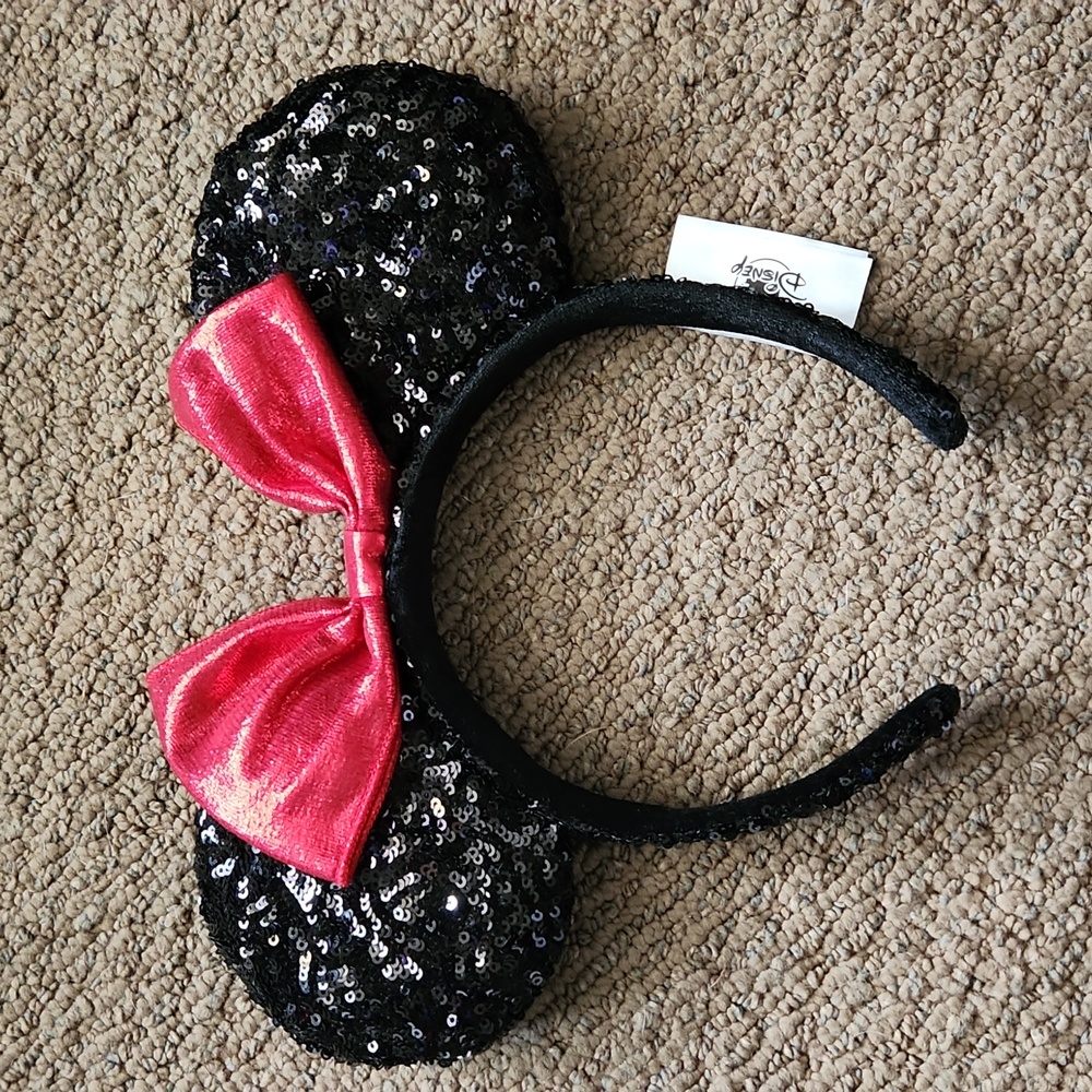 DISNEY | Original Disney Parks Black Sequin Minnie Mouse Ears Headband Red Bow